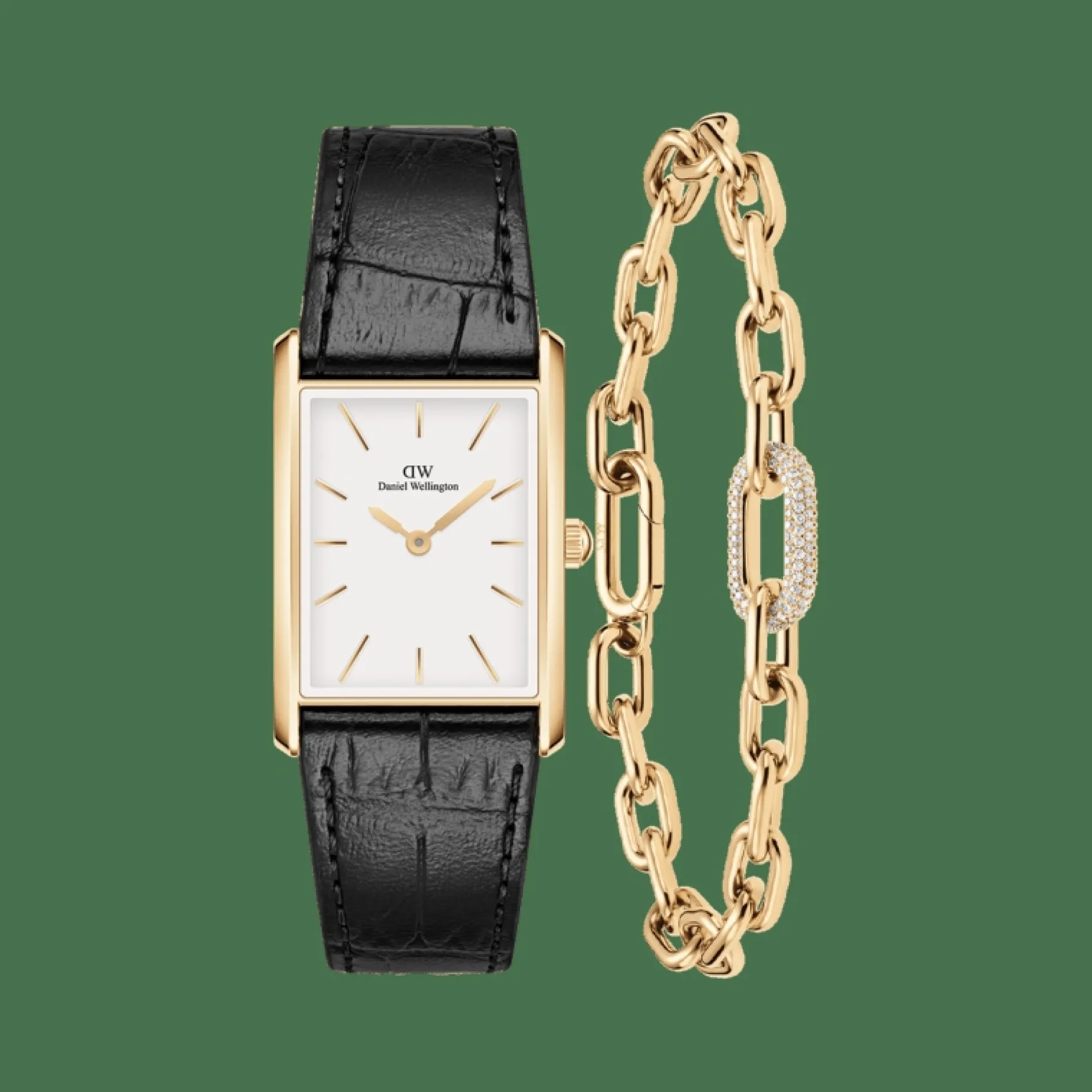 Daniel Wellington Bound Black Crocodile & Crystal Link Bracelet Gold>Donna Orologio Donna